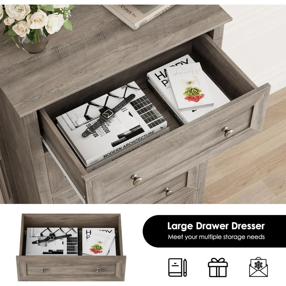 5 Drawer Dresser, 47.2'' Tall Dresser with 5 Drawers, Chest of Drawers Cabinet for Hallway Living Room, Wash Gray