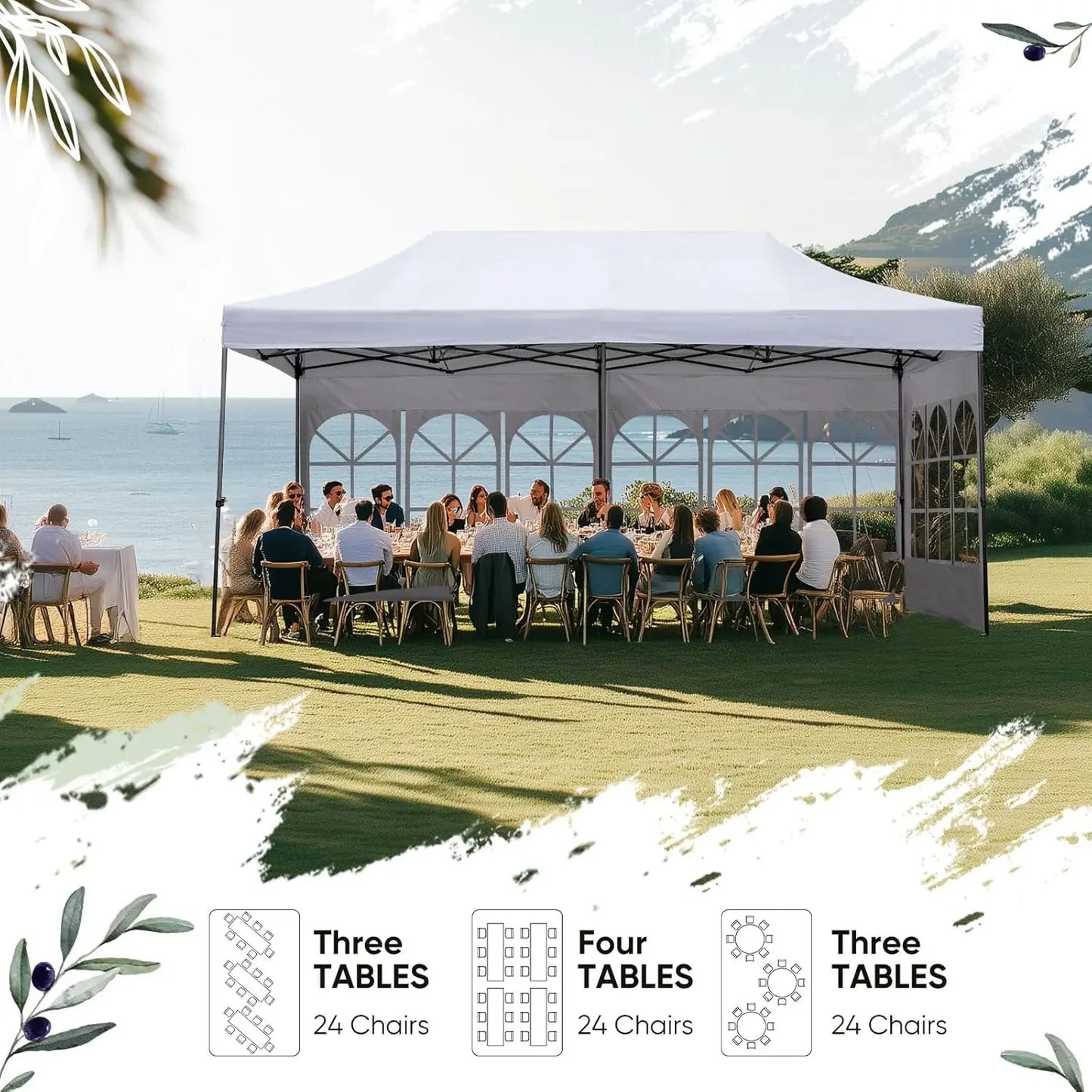 10x20 Pop up Canopy with Sidewalls, Heavy Duty Enclosed Instant Canopy Tents for Parties, Higher Top to Speed up Water, White