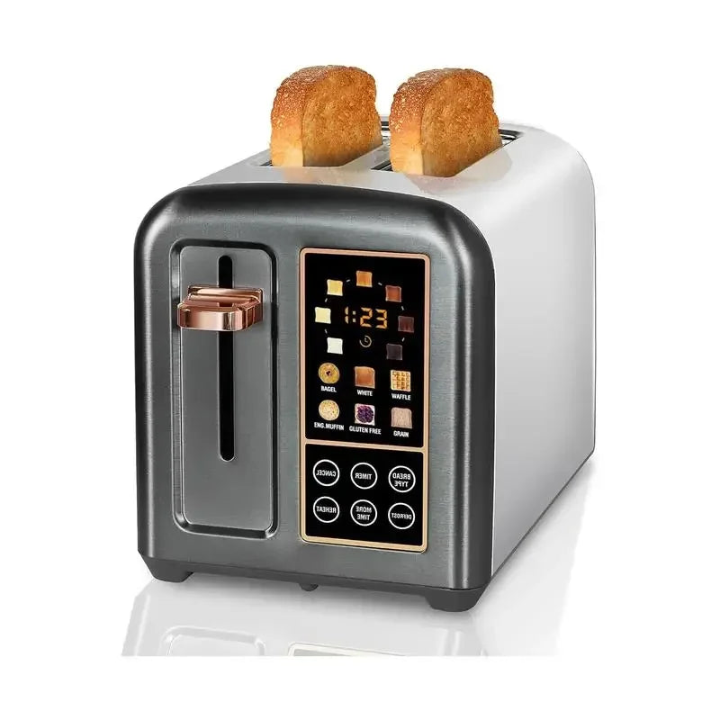 Toaster 2 Slice, Stainless Toaster LCD Display&Touch Button, 50% Faster Heating Speed, 1.4'' Wide Slots Toaster
