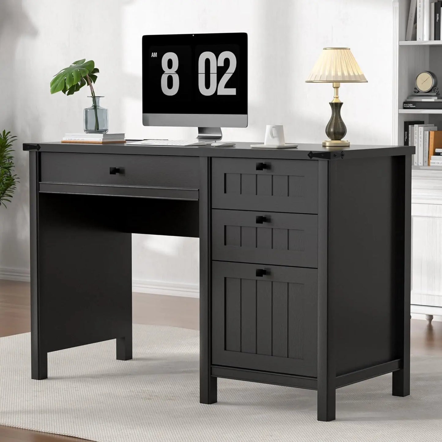 Executive Desk, Modern Farmhouse Computer Desk with Drawers & Cabinet, Home Office Desk for Work Study Writing Workspace (White,