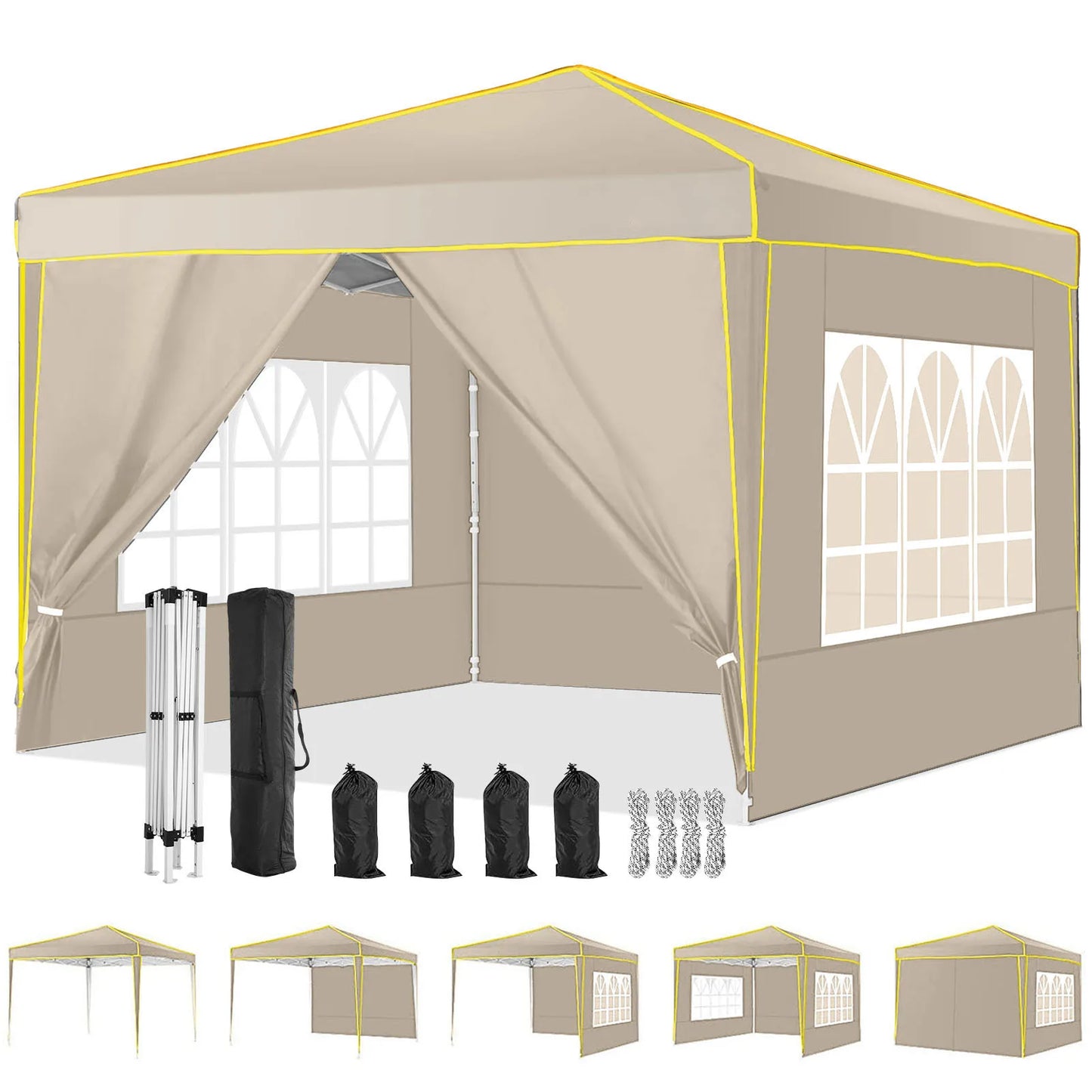 Canopy 10x10 Pop Up Canopy with 4 Removable Sidewalls,10x10 Tent for Parties Waterproof Wedding Event Canopy,Gazebos with Window
