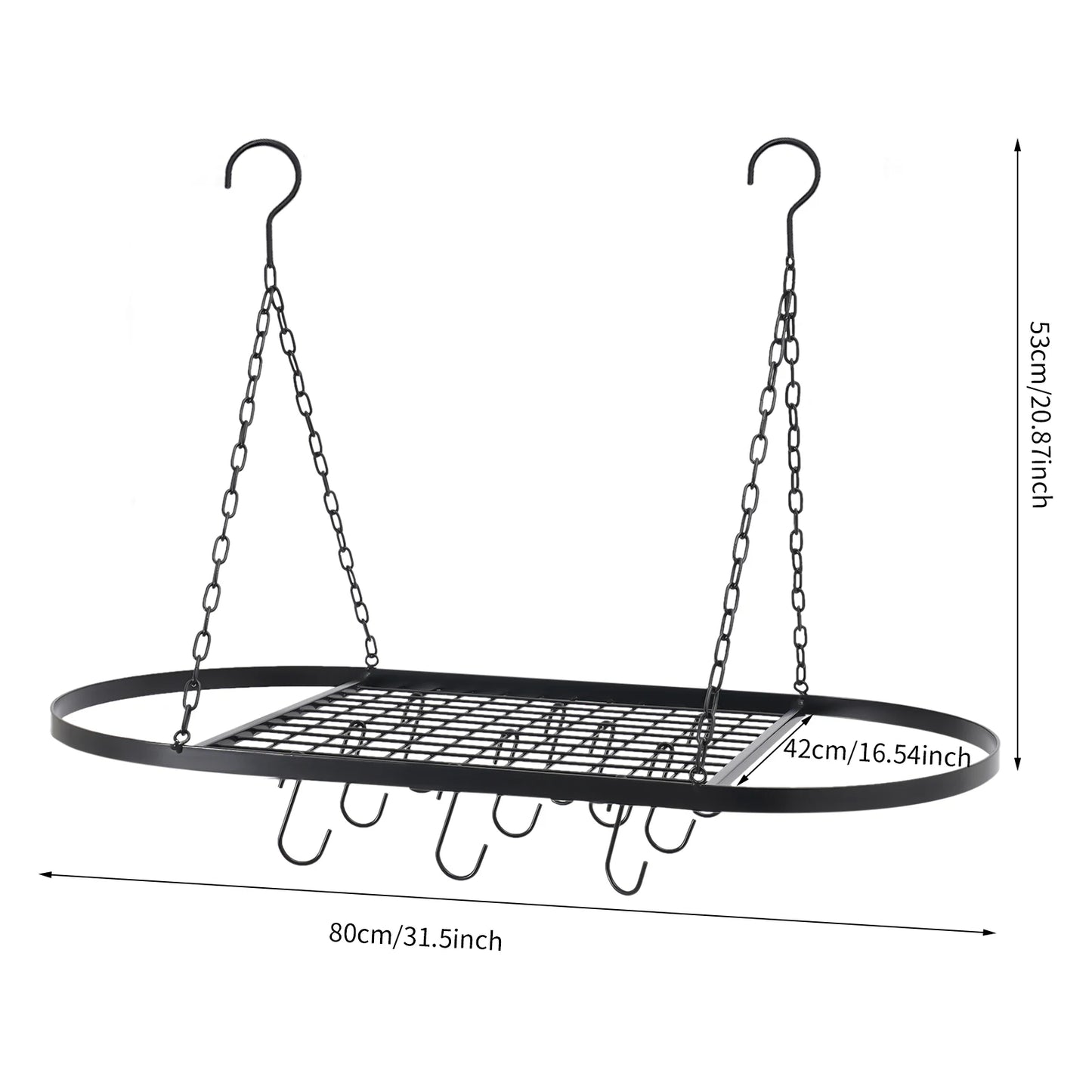 Iron Ceiling Mounted Pot Rack with Grid and Hooks, Simple Installation and Cleaning