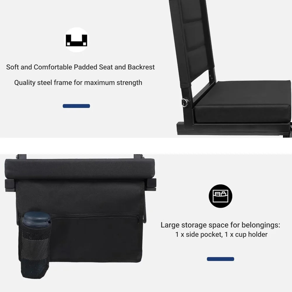 Stadium Seats for Bleachers with Back Support, Portable Bleacher Seats with Thick Padded Cushion and Shoulder Strap