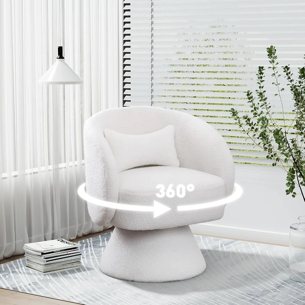 Swivel Barrel Chair, Upholstered Cuddle Accent Swivel Chairs for Living Room, 360 Degree Modern Small Round Boucle Sherpa Swivel