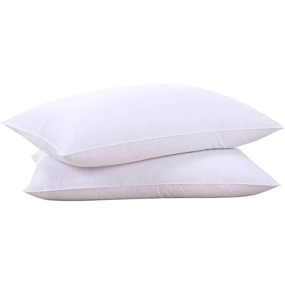 Goose Feathers Down Pillows Set of 2 King Size 100% Cotton Sleeping Pillow Medium Firm Support Soft Comfortable Hotel Collection