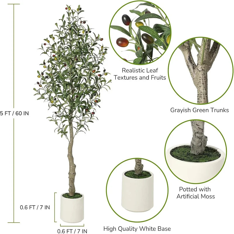 2 Pack Faux Olive Tree Tall,Olive Trees Artificia Indoor with White Planter and Green Moss,Lifelike Artificial Tree,for Home