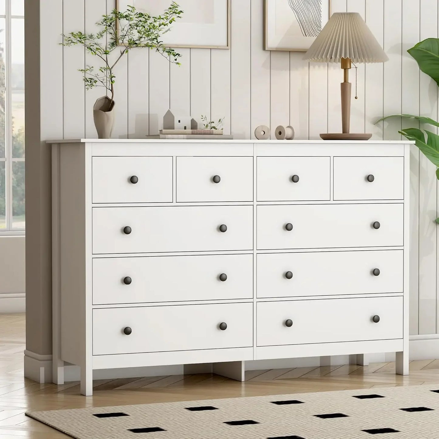 XMSJ-10 Drawer Dresser, 55" Modern White Dressers and Chests of Drawers, 10 Drawer Wide Dressers for Bedroom