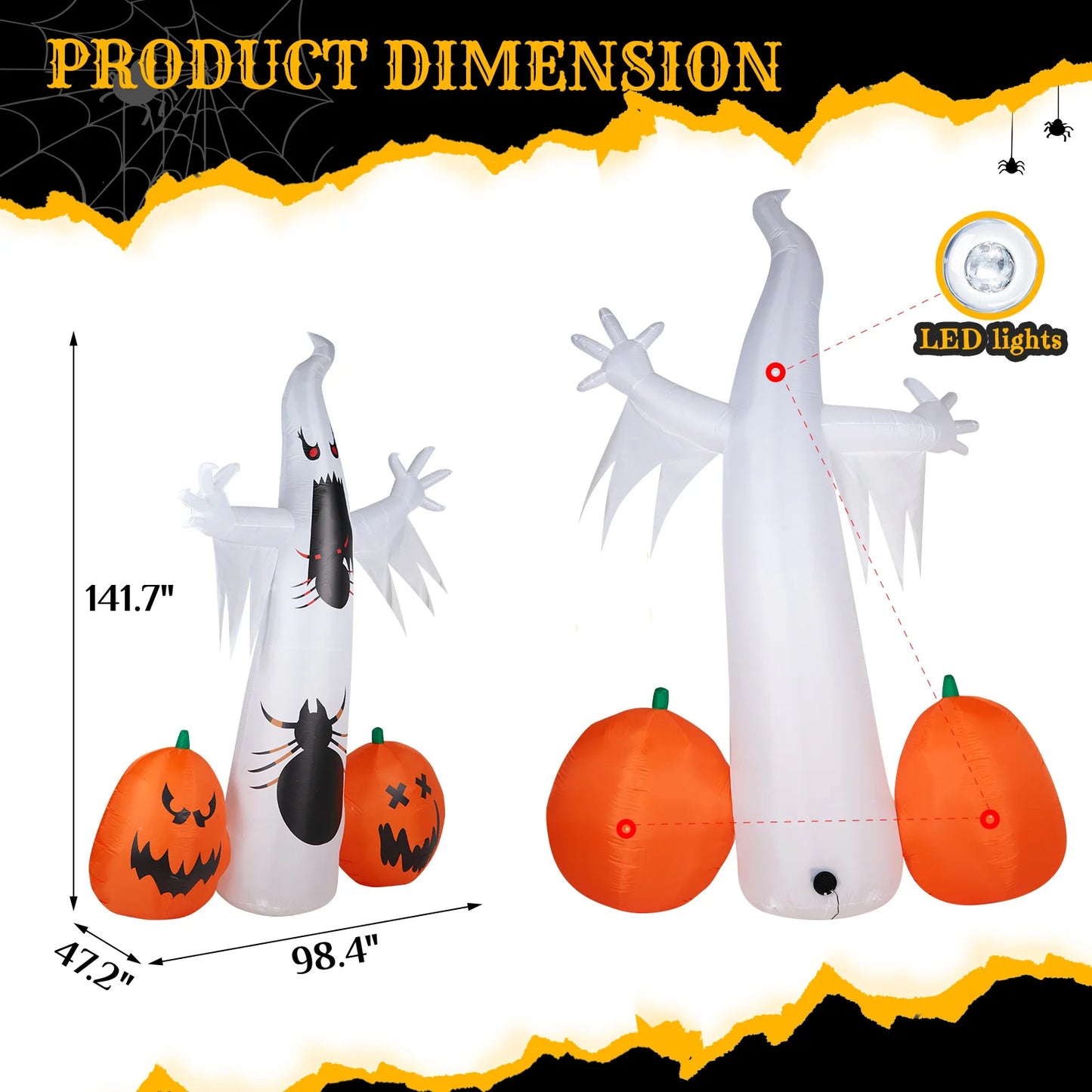 11.8 FT Halloween Inflatables Ghost Spider Pumpkin Outdoor Decorations, Scary Halloween Giant Blow up Ghost Decorations