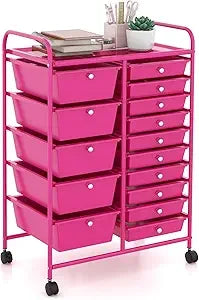 15-Drawer Rolling Storage Cart, Multipurpose Movable Organizer, Utility Cart for Home, Office, School, Macaron Color