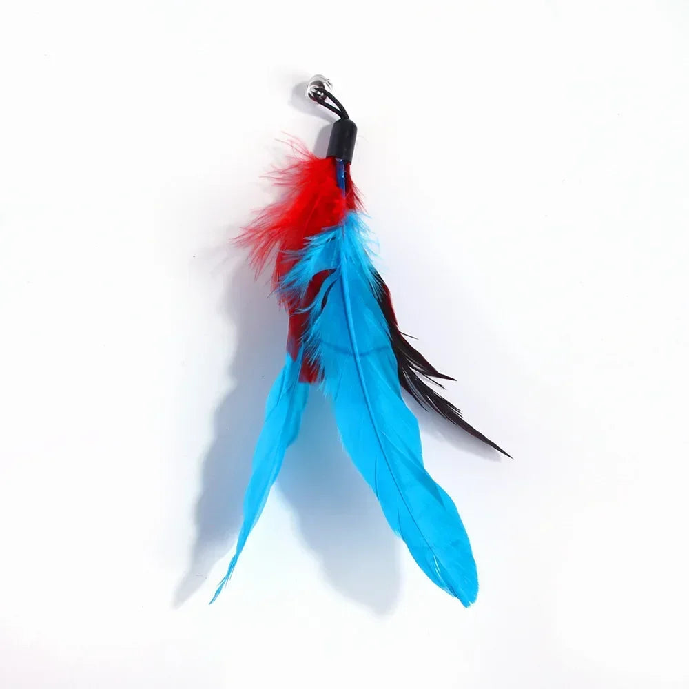 Rod Cat Cat Head with Interactive Cat Fishing Toy Color Feather Toy Pet Funny Toys Feather Bell Replacement Toy