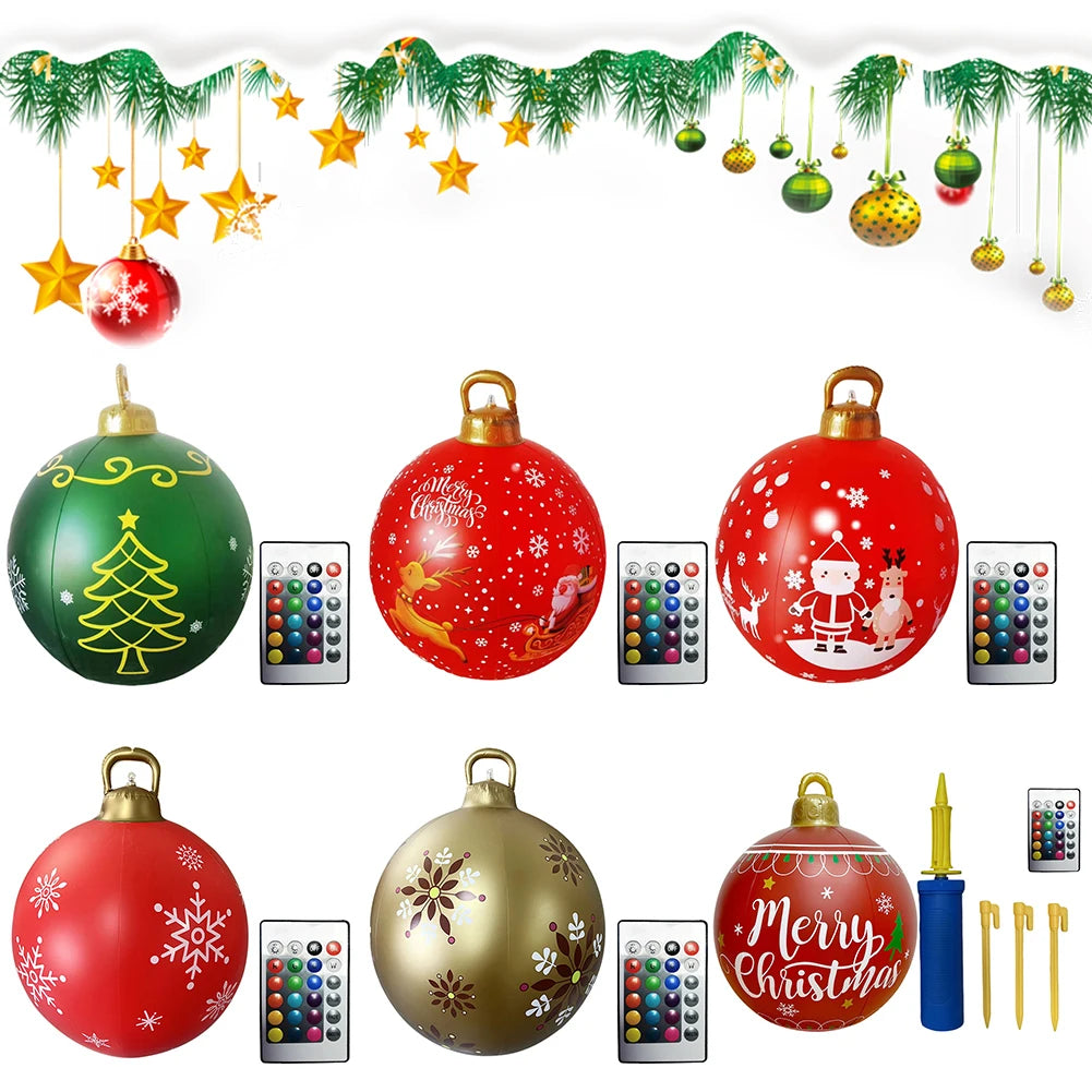 Luminous LED Christmas Balloon with Lights 60cm Inflatable Toy Ball Waterproof PVC Giant Balls Toy Holiday Yard Lawn Porch Decor