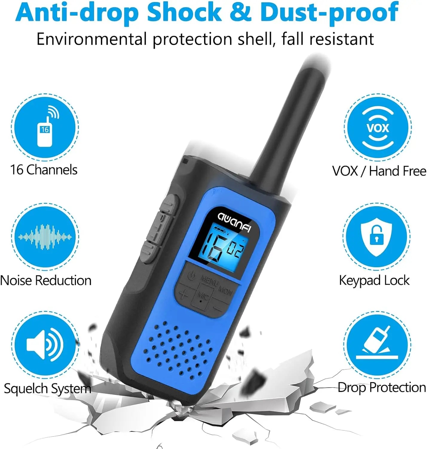 AWANFI Walkie Talkies 3 Pack Rechargeable with 1200mAh Li-ion Battery for Kids, Walky Talky for Camping Adventure Gift