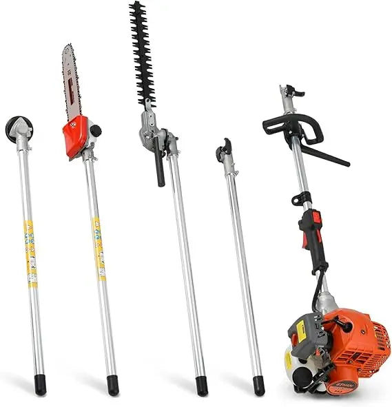 Gas Powered Hedge Trimmer Weed Eater 41.5cc 5 in 1 Multi Functional Trimming Tools Gas Weed Wacker Long Reach Pole Saw for Tree