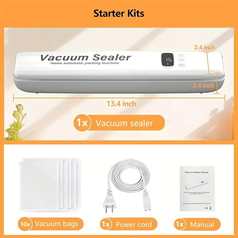10 (Home with Compact Use) Bags Automatic Preservation Kitchen Sealer Vacuum Dry/Wet Machine System Items, for Food