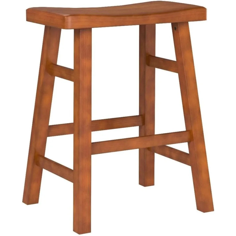 Heavy-Duty Solid Wood Saddle Seat Kitchen Counter Height Barstools, 24 Inches, Dark Oak, Set of 3