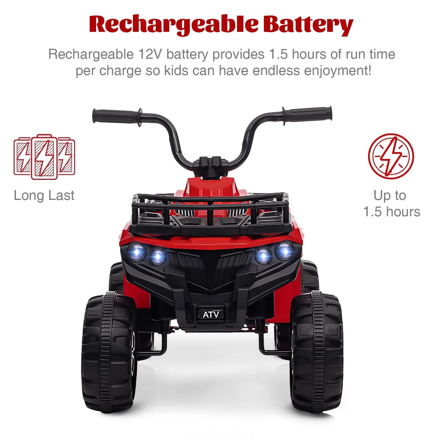 12V Kids Ride On Electric ATV, Ride Car Toy with Bluetooth Audio,High/Low Speed, LED Headlights, Battery Indicator & Radio