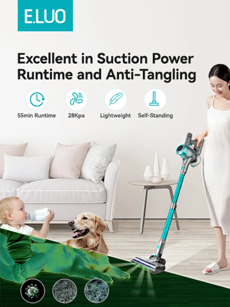 E.LUO Vacuum Cleaner Stretchable Lightweight Dust Sensor Strong Suction 30kpa1h Run Time for Home Pet Carpets Floor Car Cleaning
