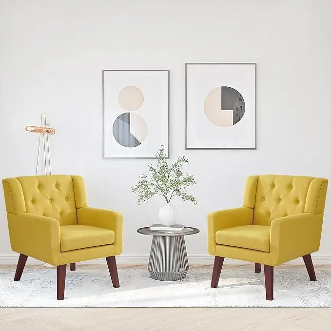Accent Chair Button-Tufted Upholstered Living Room Chairs Comfy Reading Chair Mid Century Modern Chair with Linen Fabric Lounge