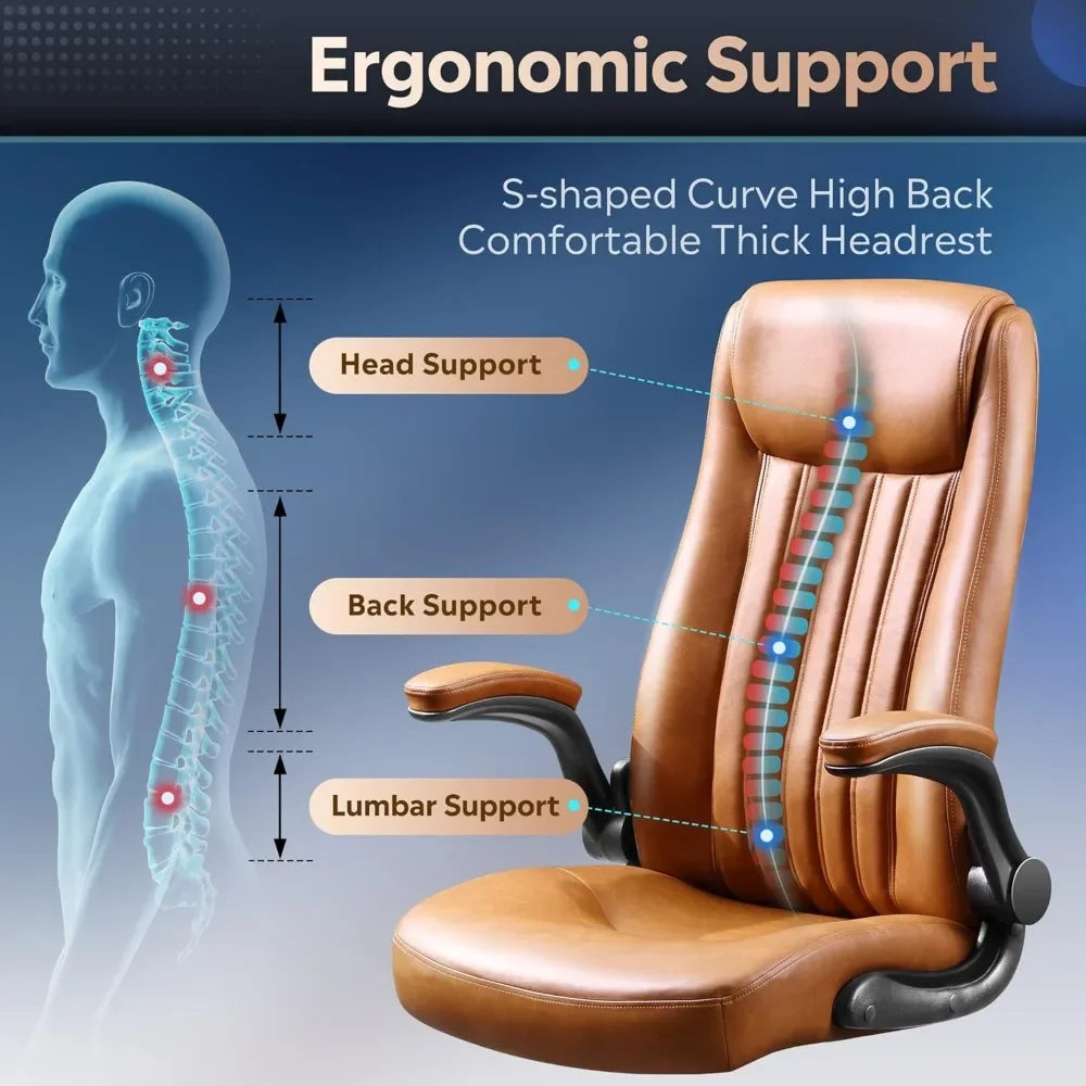 Computer Office Chair, High Back Ergonomic Desk Chair with Adjustable Flip-up Armrests, Lumbar Support & Thick Headrest