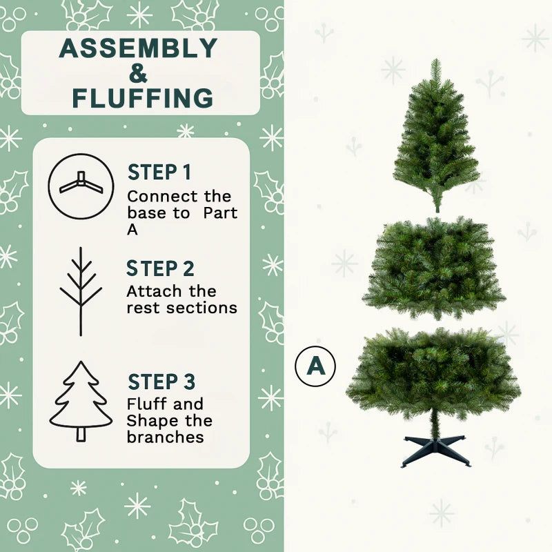 6FT Hinged Unlit Artificial Christmas Tree with 582 Tips, Full PVC Branches, Green Holiday Tree with 4-Leg Plastic Stand for Ind