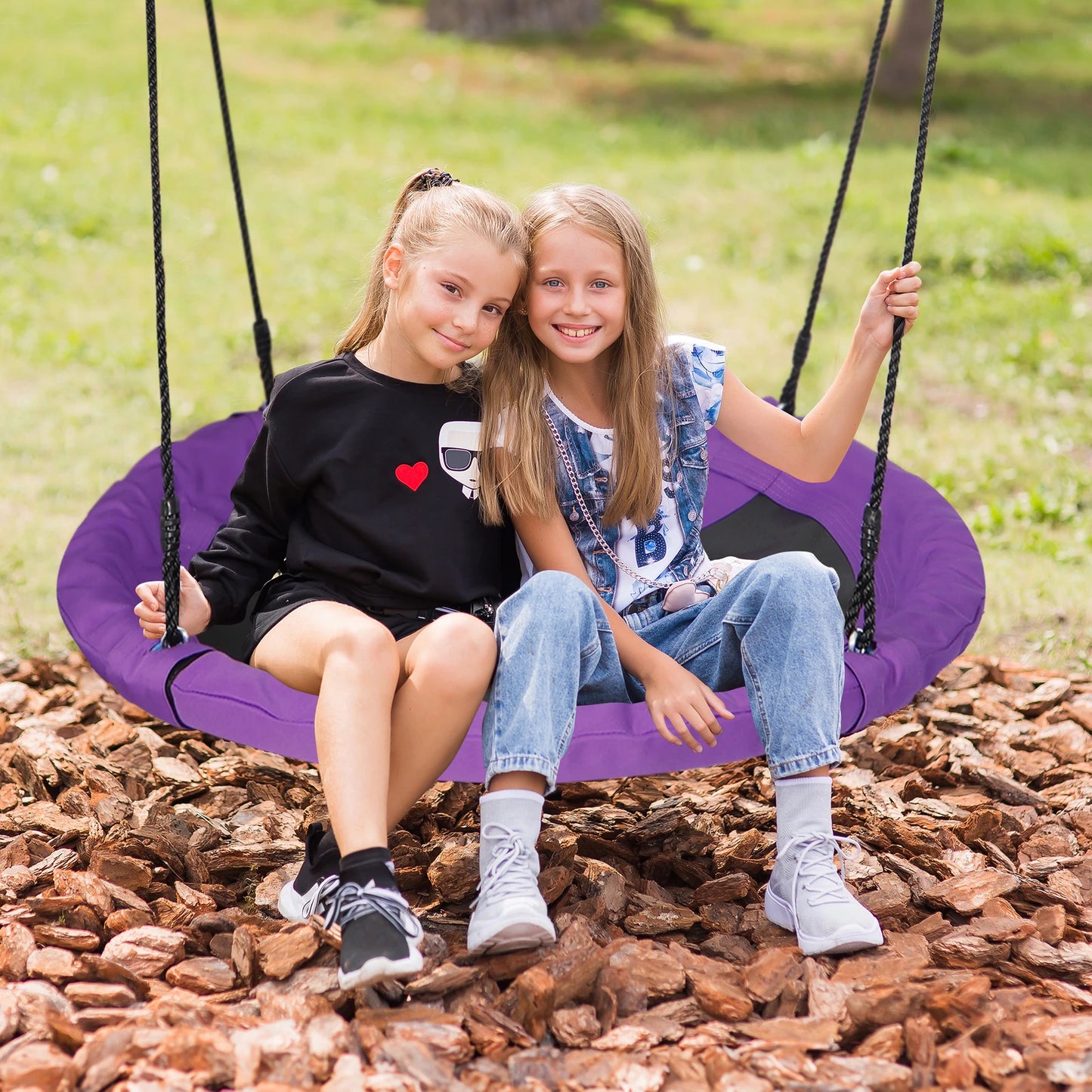 40'' Purple Saucer Tree Swing Set + A-Frame Heavy Duty Metal Swing Stand 220lbs
