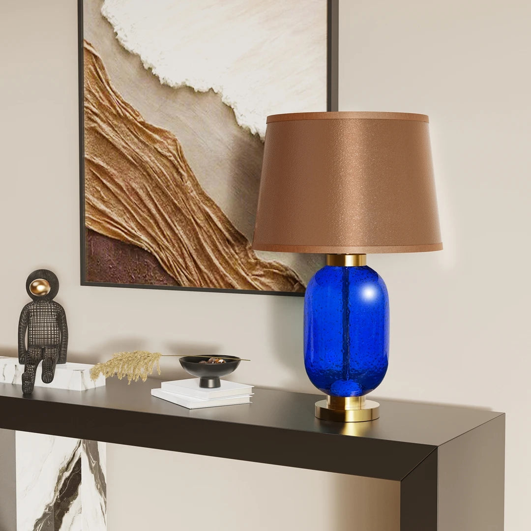 Industrial Bedside Lamp: Amber-tinted Glass Shade, 3000K Warm Light, Desk Reading Lamp w/ Bulb for Bedroom Home Office