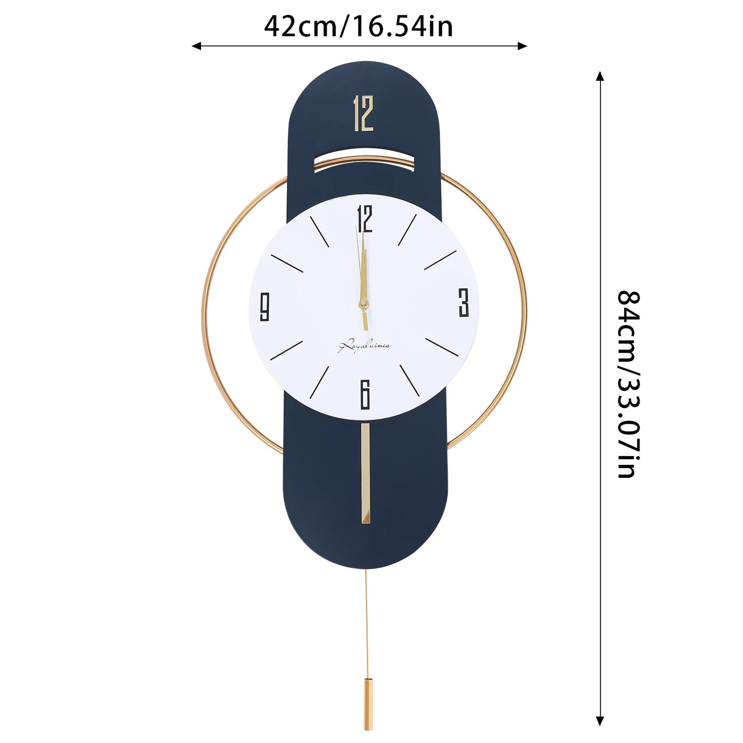 Luxury Modern Wall Clock, 33" Oversized Silent Sweep Movement with 3D Metallic Accents for Living Room & Office Decor (≤20dB)