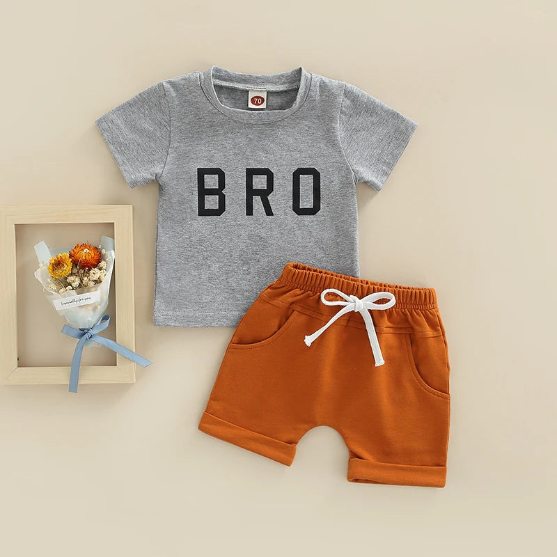 Infant Boys Clothing Set Stylish Short Sleeve Crew Neck Tee with Matching Shorts for Little Boys Casual Toddler Outfit