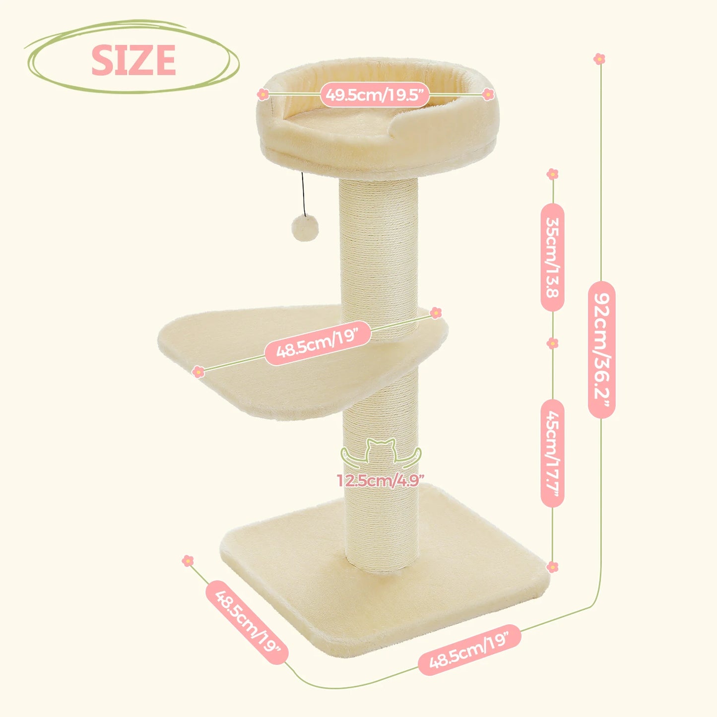 Cat Scratching Post for Large Cats, Small Cat Tree Tower with Thick Scratching Post, Top Bed, Indoor Tall Cat Scratcher, Cat Toy