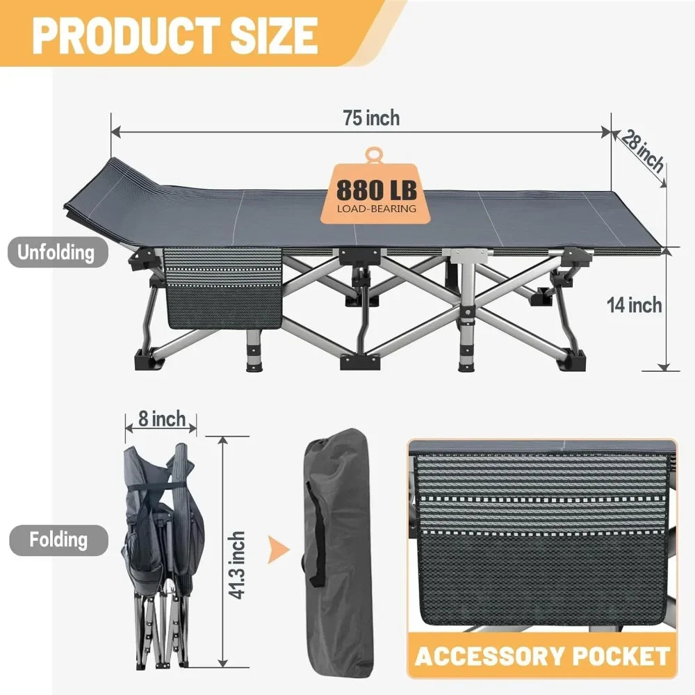 Folding Camping Cot with Mattress, 2 Pack Heavy Duty Folding Cot for Adults, Portable Sleeping Cot Bed Adults Outdoor Bedwith