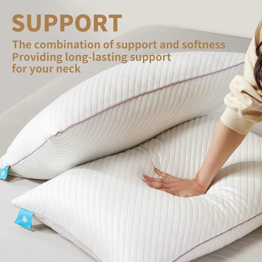 Cooling Shredded Memory Foam Pillow Set of 2 King Size Adjustable Support Back Stomach Side Sleepers Travel Sleep Comfort