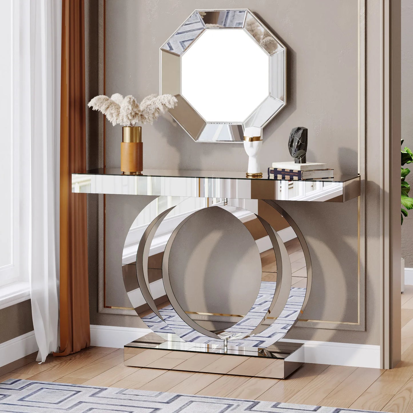 Tribesigns 43.3-Inch (110cm)Mirrored Console Table, Modern Entryway Table with Thickened Mirror Finish Tabletop