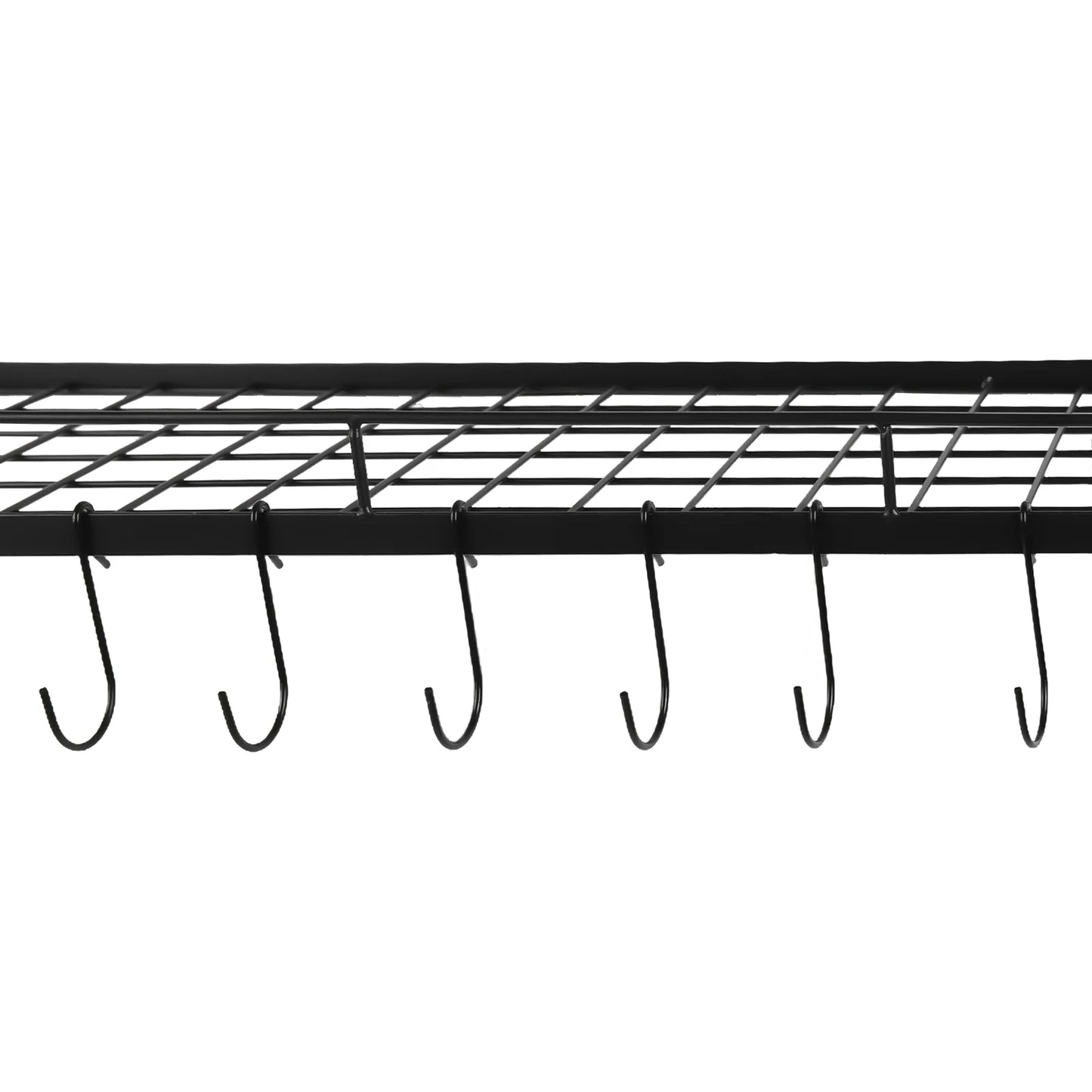 Wall Mounted Kitchen Rack 2 Tiers Iron, Pot and Pan Hanging Rack with 10 Hooks Kitchen Hanger for Pots 2-layer Storage Shelves