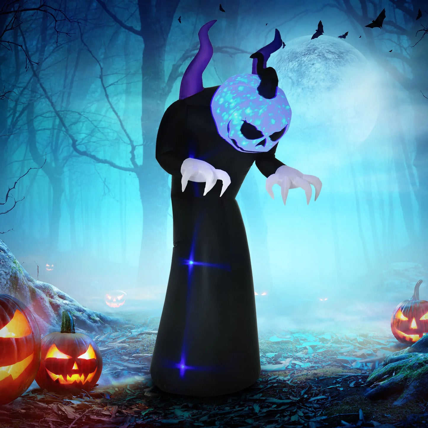 7' Inflatable Halloween Skeleton Ghost Decoration, Blow-Up Outdoor Display, Led