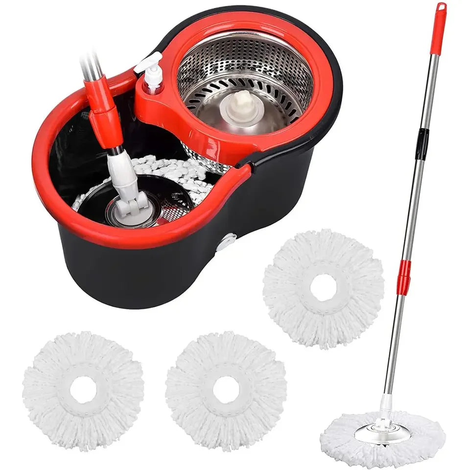 Mop And Bucket with Wringer Kit, 360 Degree Swivel Mop And Bucket with 3 Replacement Heads, Floor Mop Bucket for Hardwood