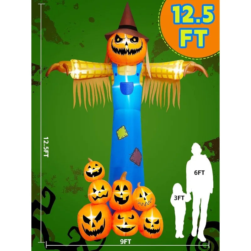 12.5FT Giant Pumpkin Head Halloween Inflatable with Built-in LED Lights and Sound Blow Up Halloween Yard Decorations Lawn Party