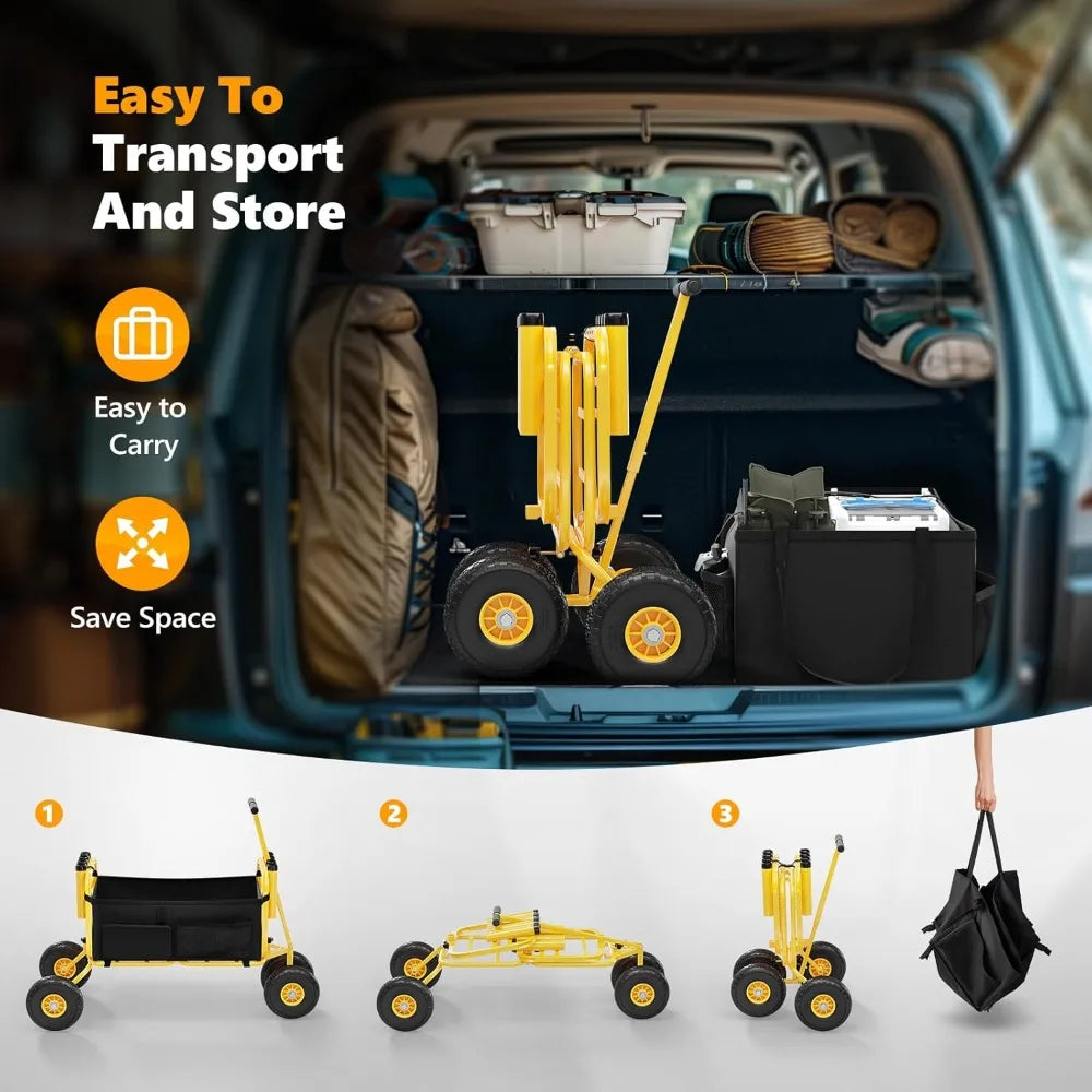 Hot Sale - Fishing Cart, Foldable Trolley with 11" Airless Tires, Beach Trailer with Large Cargo Basket, 550 lbs Load Capacity