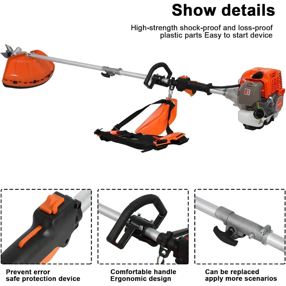 5 in 1 Multifunctional Lawn Mower,52CC Gas Weed Trimmer,Cordless Weed Wacker,Cordless Hedge Trimmer & Grass Edger,2-Stroke Brush
