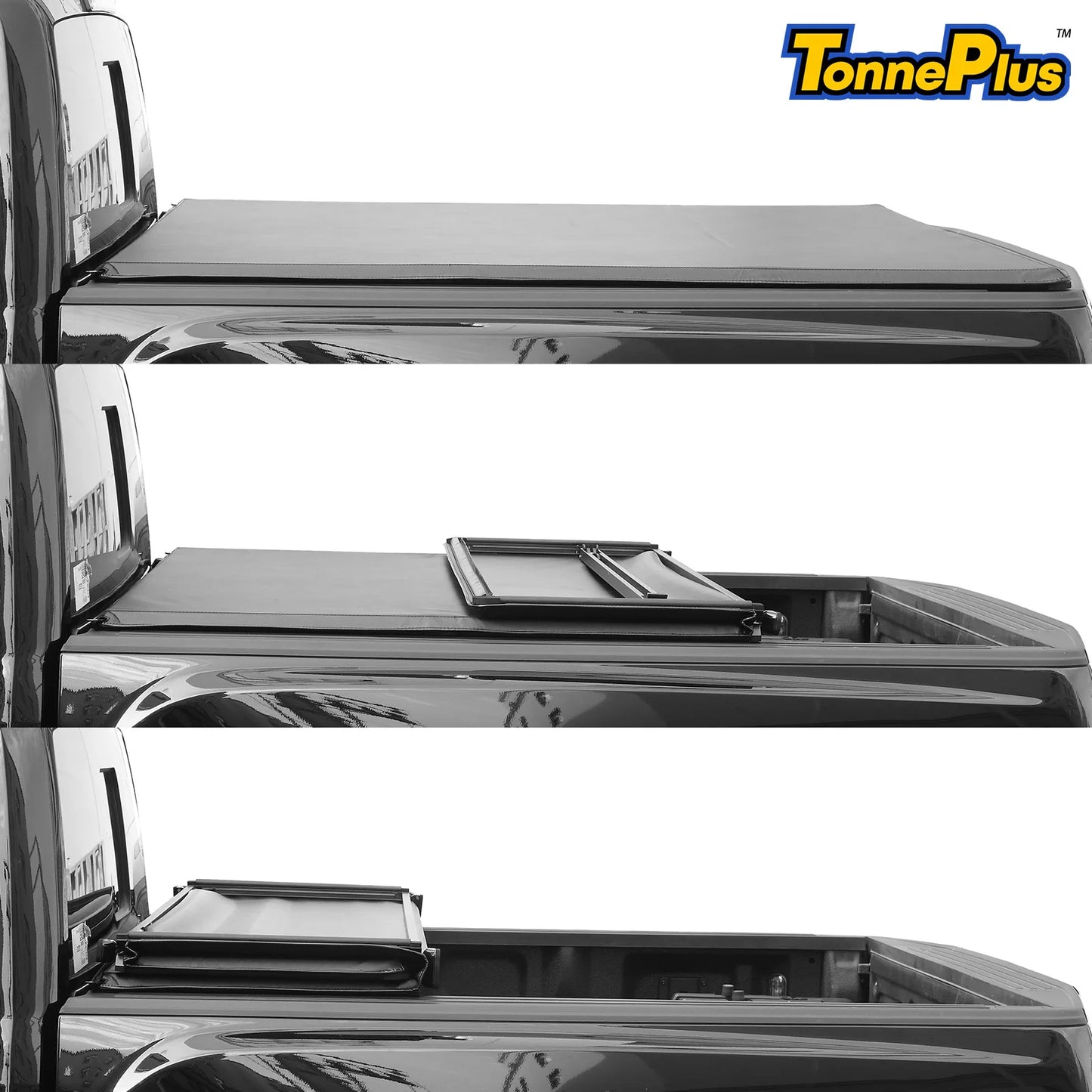 TonnePlus Soft Tri-Fold Tonneau Cover Truck Bed Covers for 1993-2004 Ranger with Flareside/Splash 6' Bed w/ Lamp | 6' (72") Bed