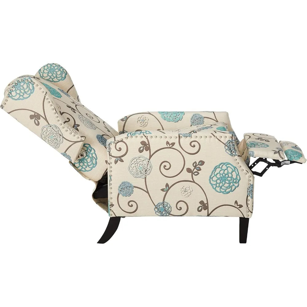 Christopher Knight Home GDFStudio Westeros Traditional Wingback Fabric Recliner Chair (White & Blue Floral)