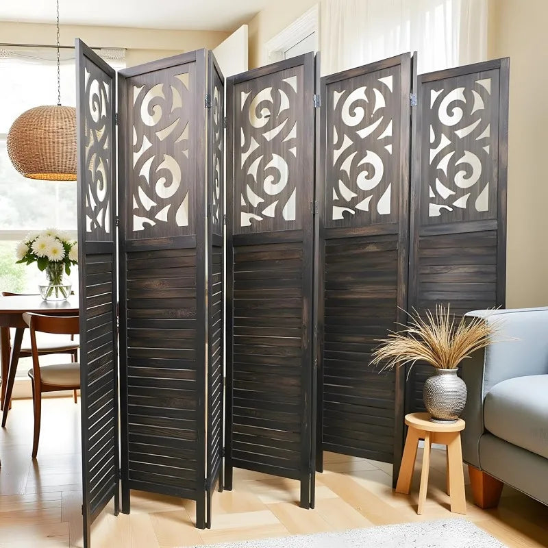 8 Panel Room Dividers 6FT Wall Divider Carved Wood Room Separator Folding Privacy Screens Cutout Design Foldable Partition Wall