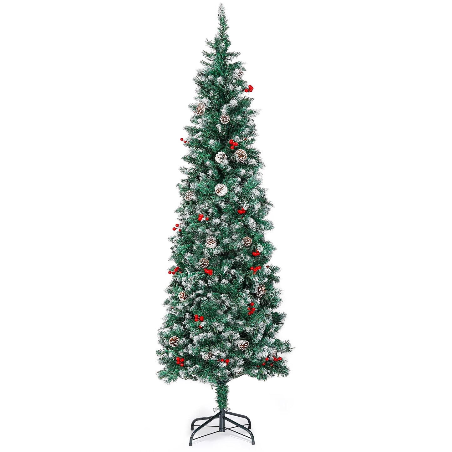 7.5 Ft Pre-Decorated Pencil Christmas Tree Pre-Lit Holiday Tree with Clear Lights Collapsible for Easy Storage 41 Pine cones