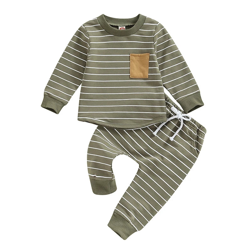 Toddler Boys 2-Piece Outfit Solid Color Hooded Pullover with Drawstring Jogger Pants Set for Autumn Wear