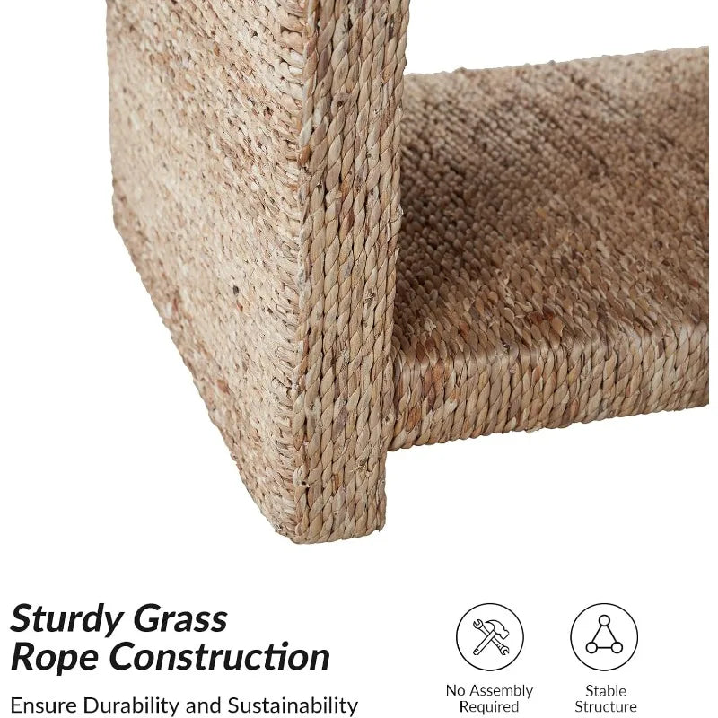 Rattan Nightstand with Two Open Shelves, Seagrass Side Table Coastal Style, Set of 2 (Natural)