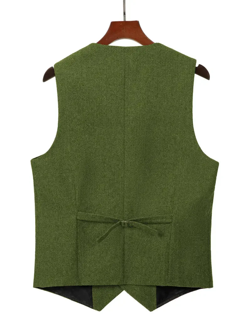 Classic Men's Vest Wedding Wool Tweed Business Waistcoat Jacket Casual Slim Fit Steampunk Vests For Groosmen Man Wedding