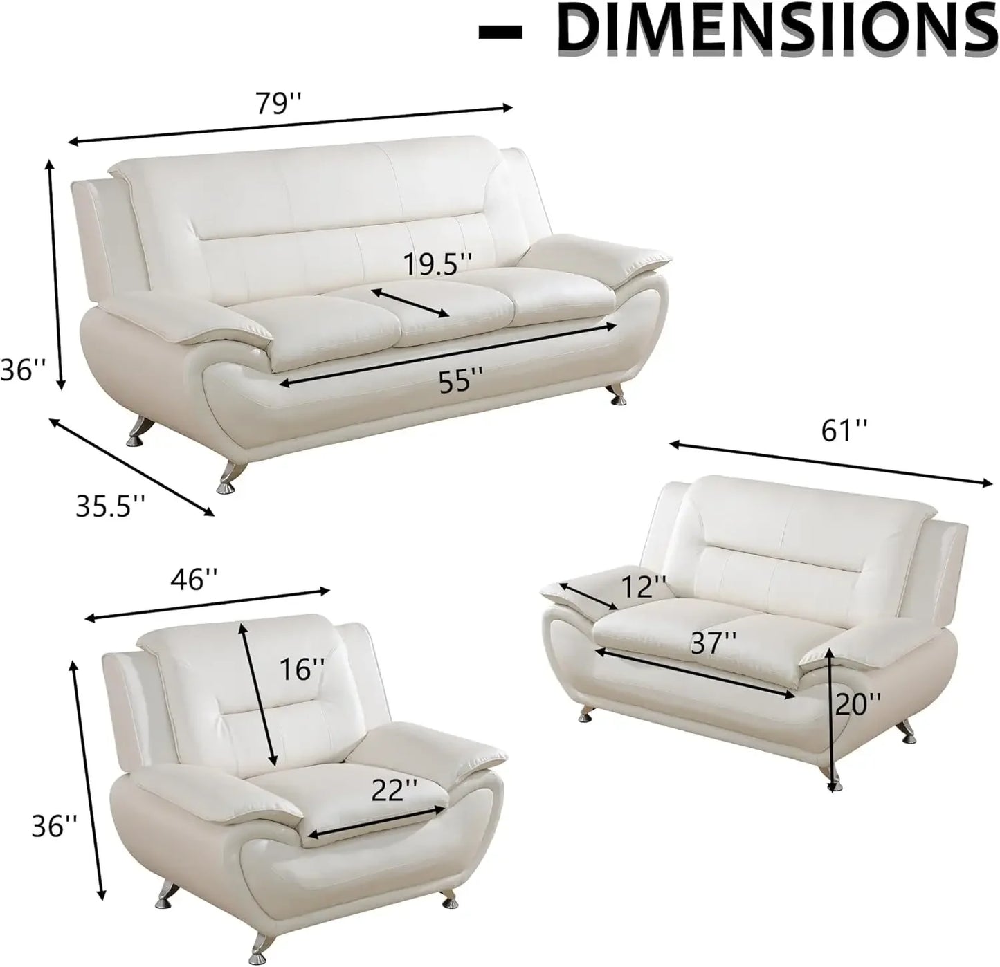 3 Piece Living Room Couch Set, Faux Leather Sofa Set, Modern Sofa Couch Set Living Room Furniture (Sofa+Loveseat+Chair