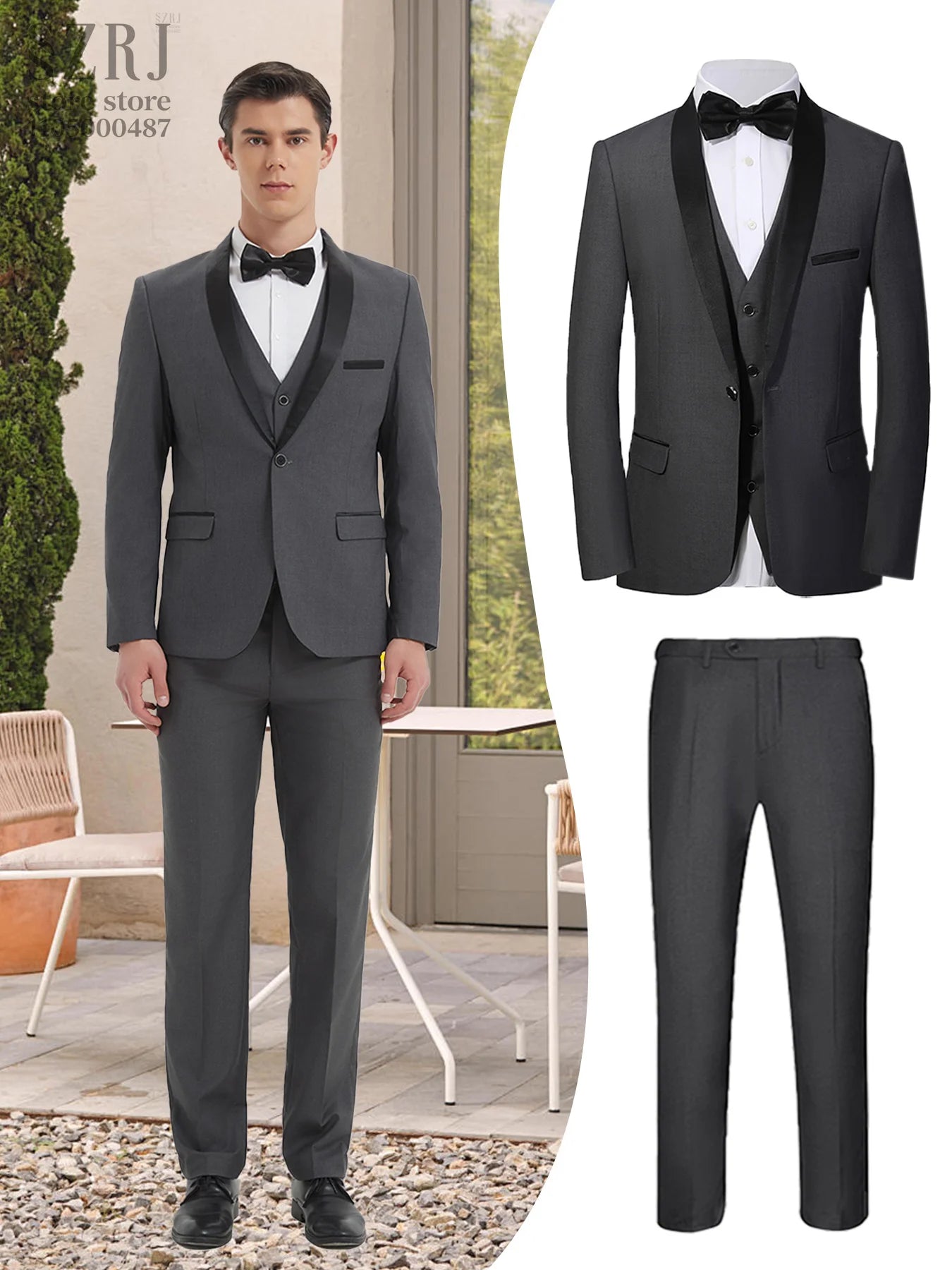 3PCS Men's Wedding Guest Suit Set: Shawl Collar Jacket + Slim Pants | Formal Banquet Outfit