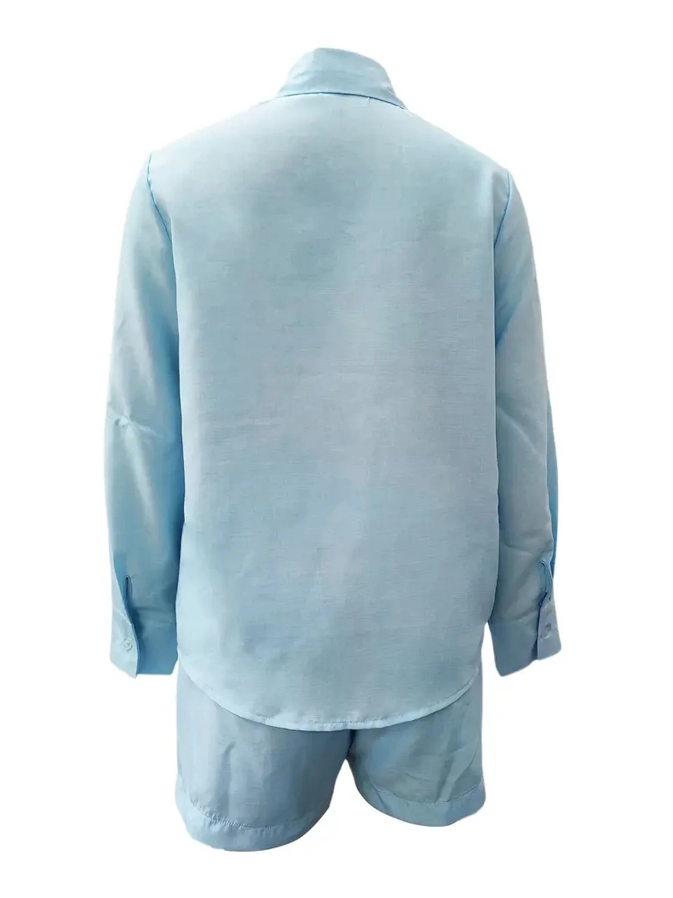 Women's Summer Elegant Two-Piece Set, Long Sleeved Lapel Shirt and Slim Fit Shorts, Comfortable Fit, Essential Summer Outfit