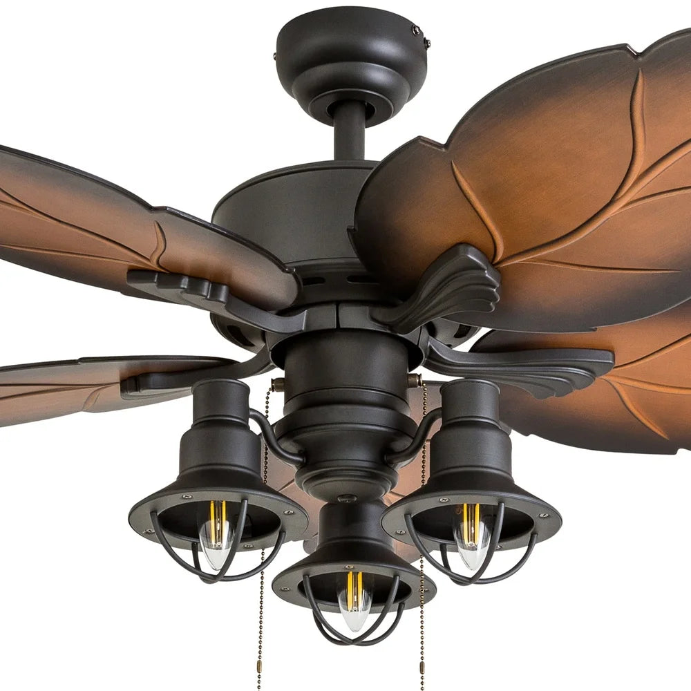 Tropical Ceiling Fan with LED Light Quiet Reversible Motor Energy Saving Multi-Arm Mocha Blades Indoor Use