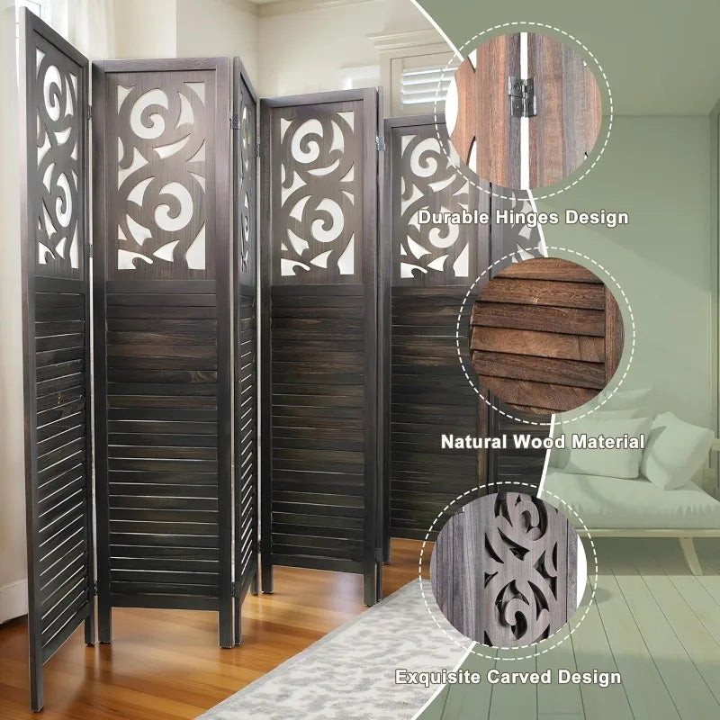8 Panel Room Dividers 6FT Wall Divider Carved Wood Room Separator Folding Privacy Screens Cutout Design Foldable Partition Wall